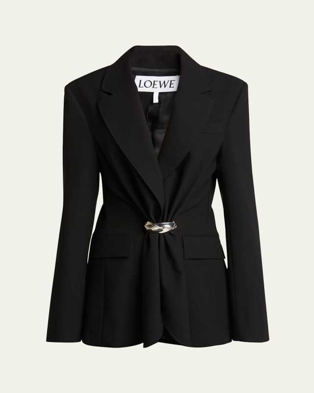 Belted Ruched Wool Blazer